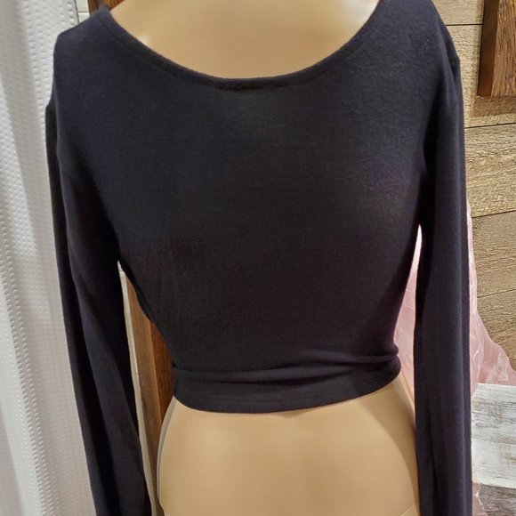 Belita USA Crop Top Bow Tie Black Long Sleeve S - Picture 6 of 10